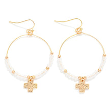 Load image into Gallery viewer, Beaded Gold Cross Hoops