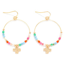Load image into Gallery viewer, Beaded Gold Cross Hoops