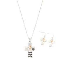 Load image into Gallery viewer, Faith, Hope &amp; Love Cross Necklace &amp; Earring Set