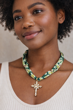 Load image into Gallery viewer, Geometric Print Bandana Necklace w/ Cross Pendant
