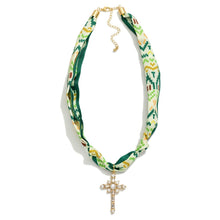 Load image into Gallery viewer, Geometric Print Bandana Necklace w/ Cross Pendant