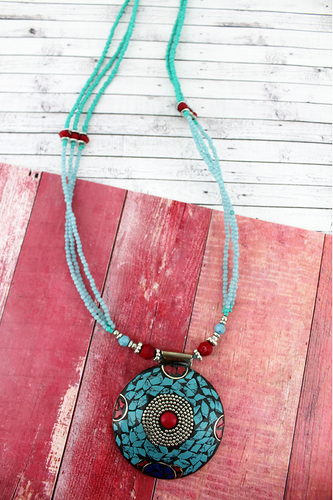 Mosaic Turquoise Seed Bead Necklace