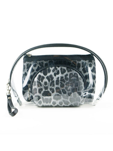 Gray Lux Leopard Cosmetic Bag