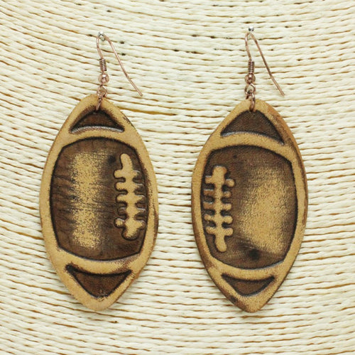 Brown Leather Football Earrings